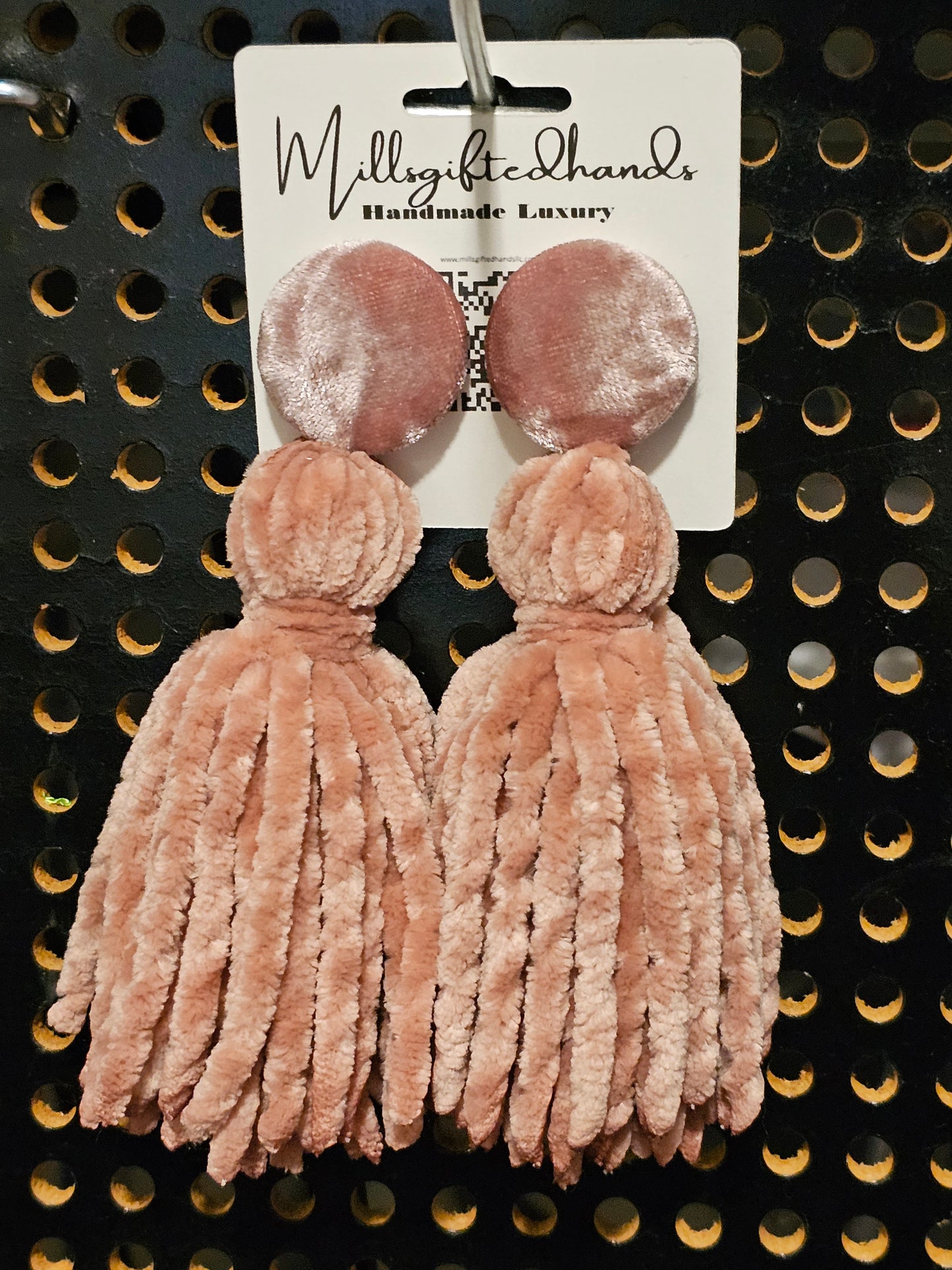 Velvet Button Tassel Earrings