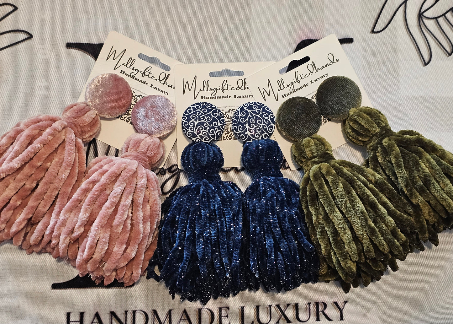 Velvet Button Tassel Earrings
