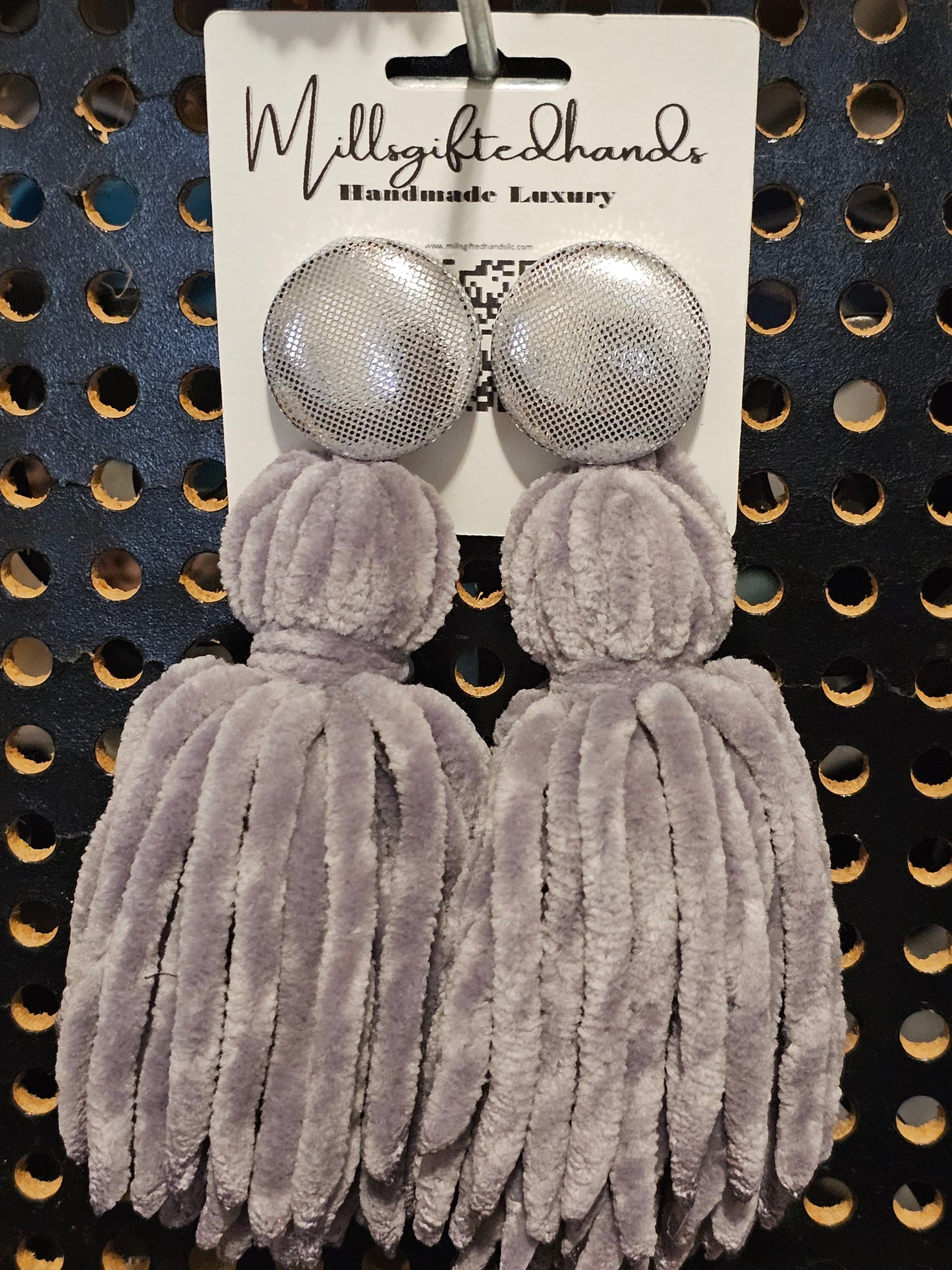 Velvet Button Tassel Earrings