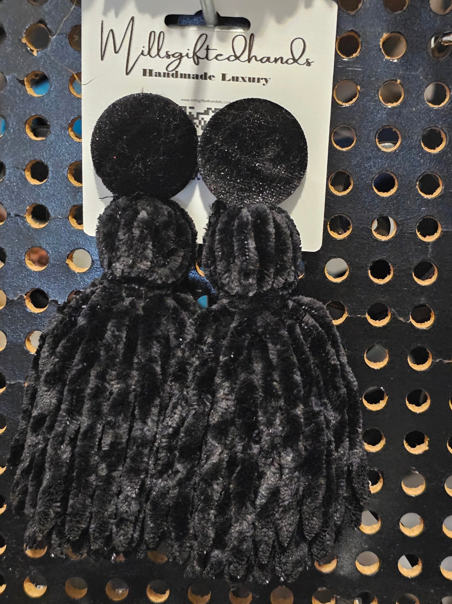 Velvet Button Tassel Earrings