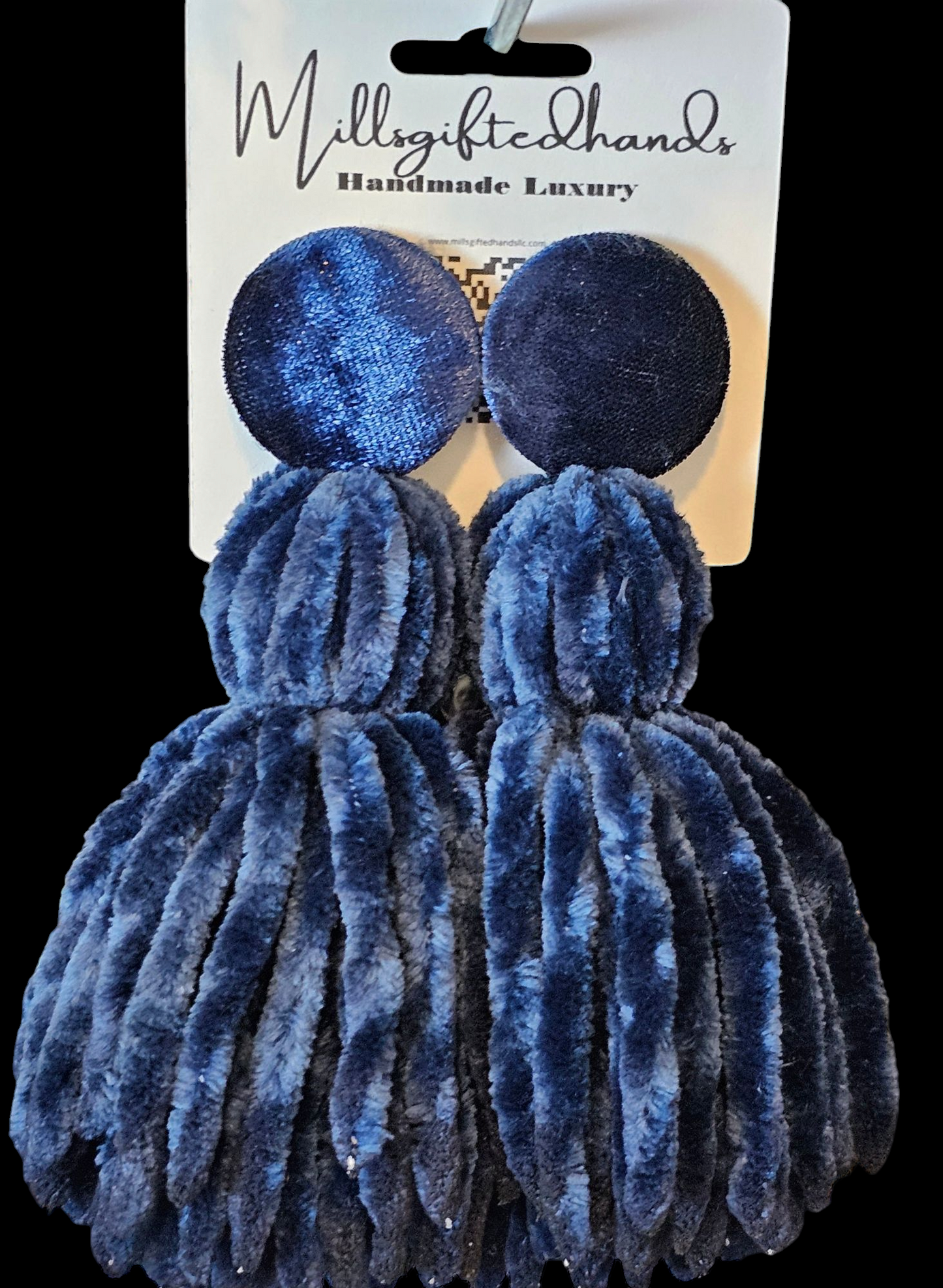 Velvet Button Tassel Earrings