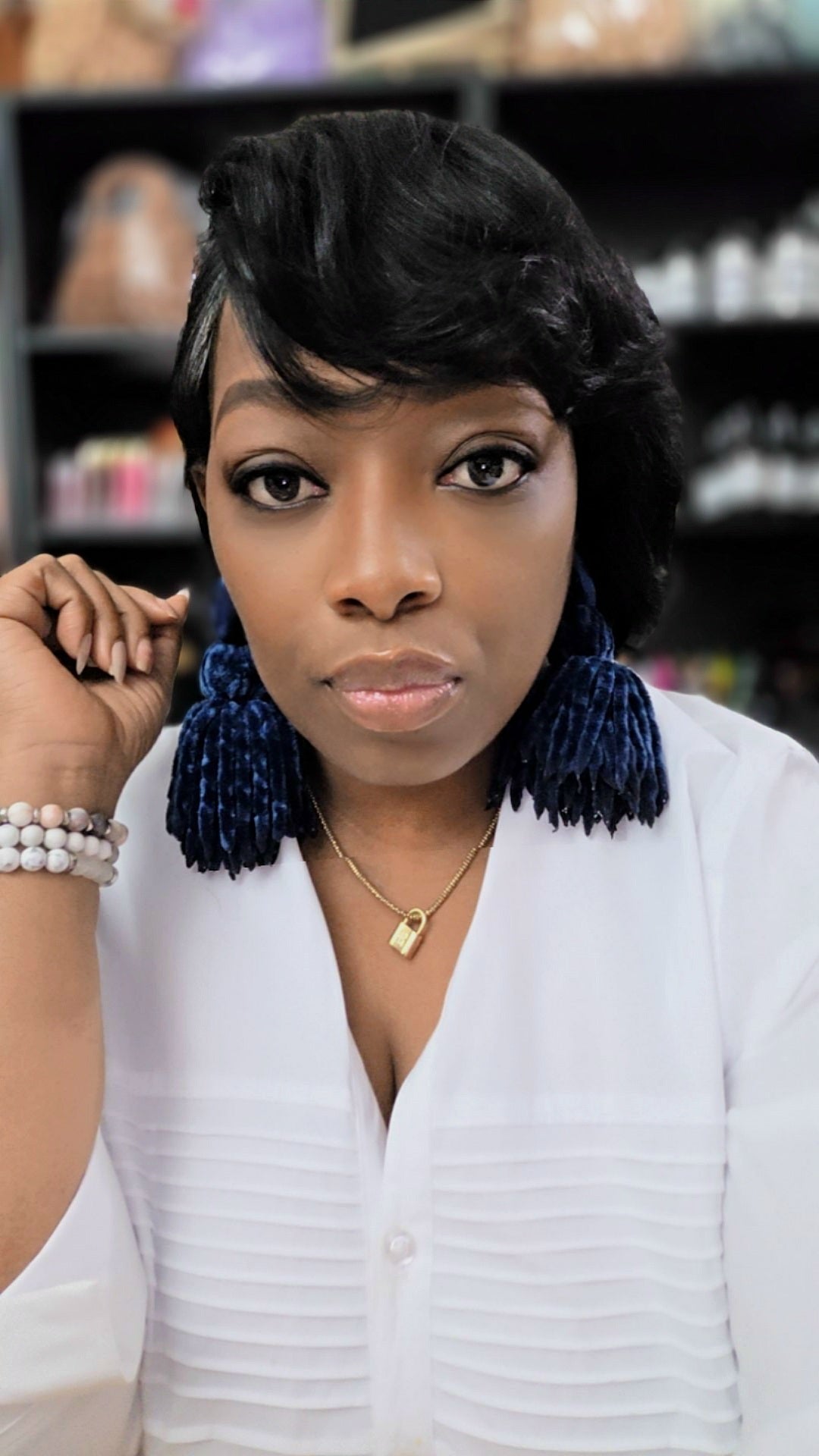 Velvet Button Tassel Earrings