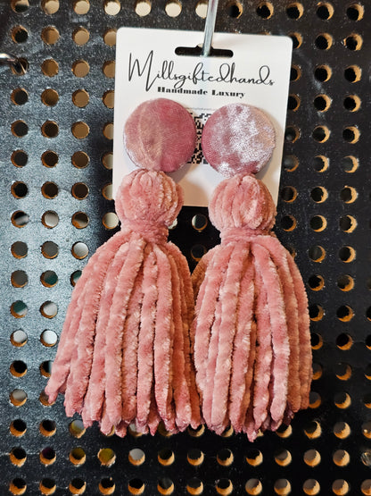 Velvet Button Tassel Earrings