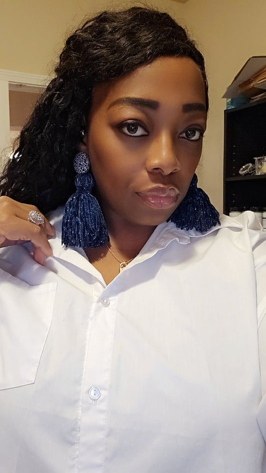Velvet Button Tassel Earrings