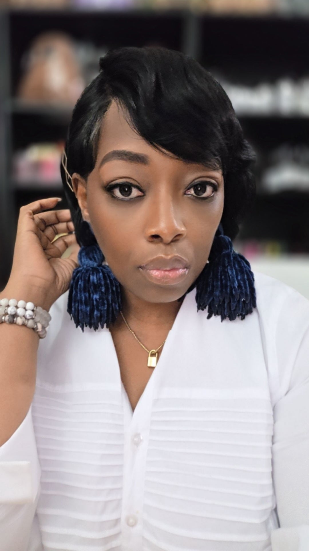 Velvet Button Tassel Earrings