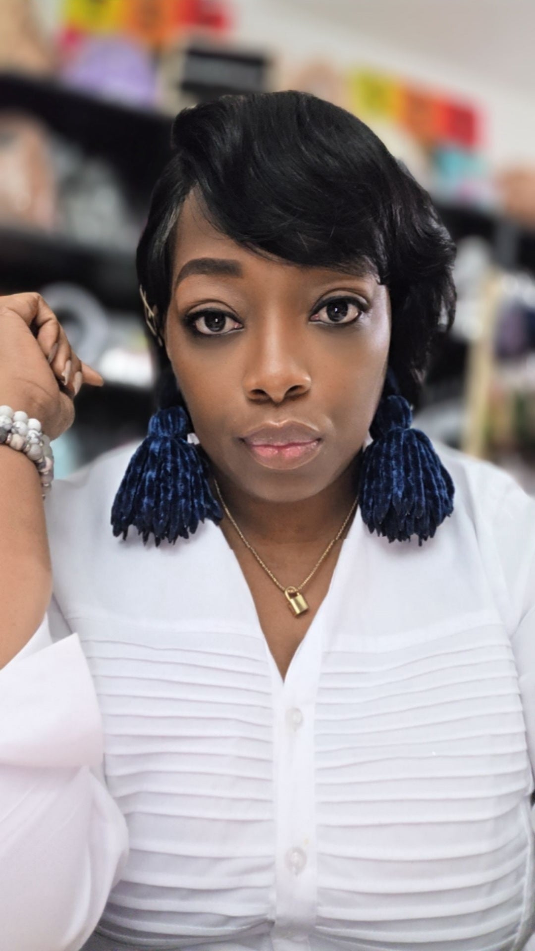 Velvet Button Tassel Earrings