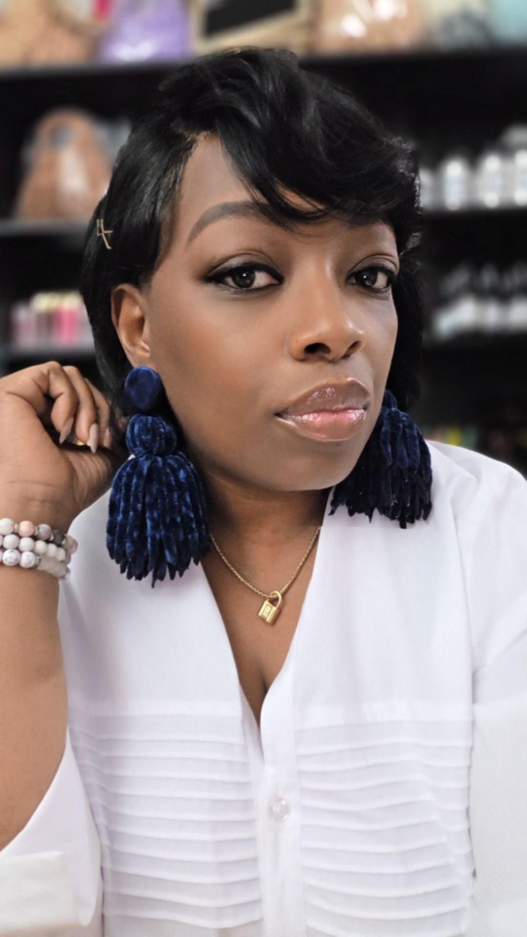 Velvet Button Tassel Earrings