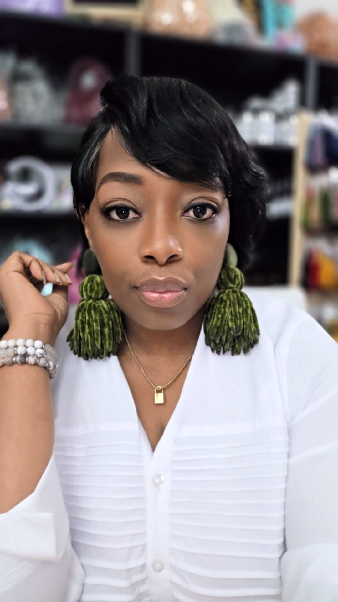 Velvet Button Tassel Earrings