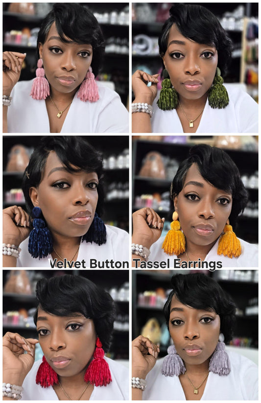 Velvet Button Tassel Earrings