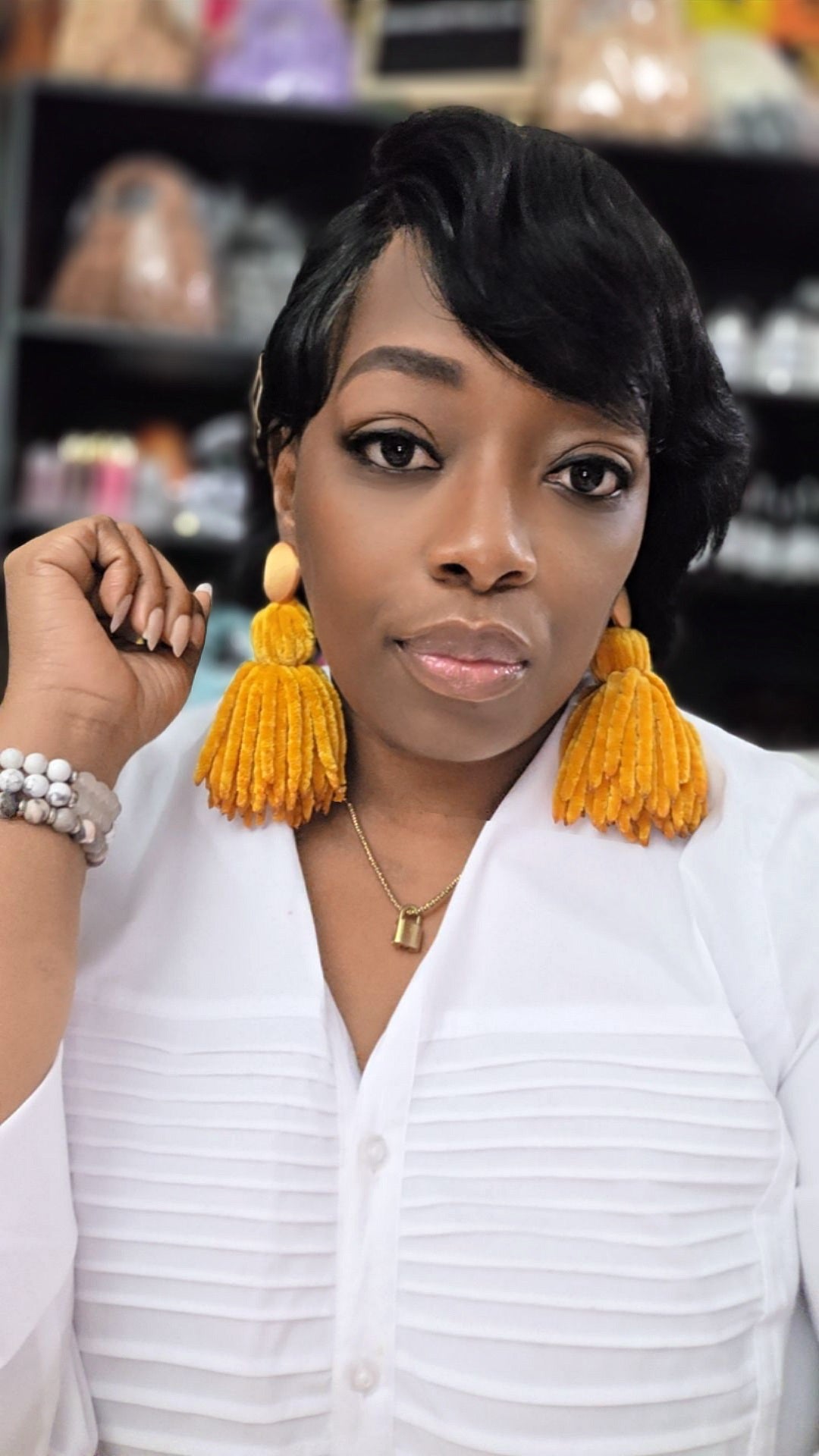 Velvet Button Tassel Earrings