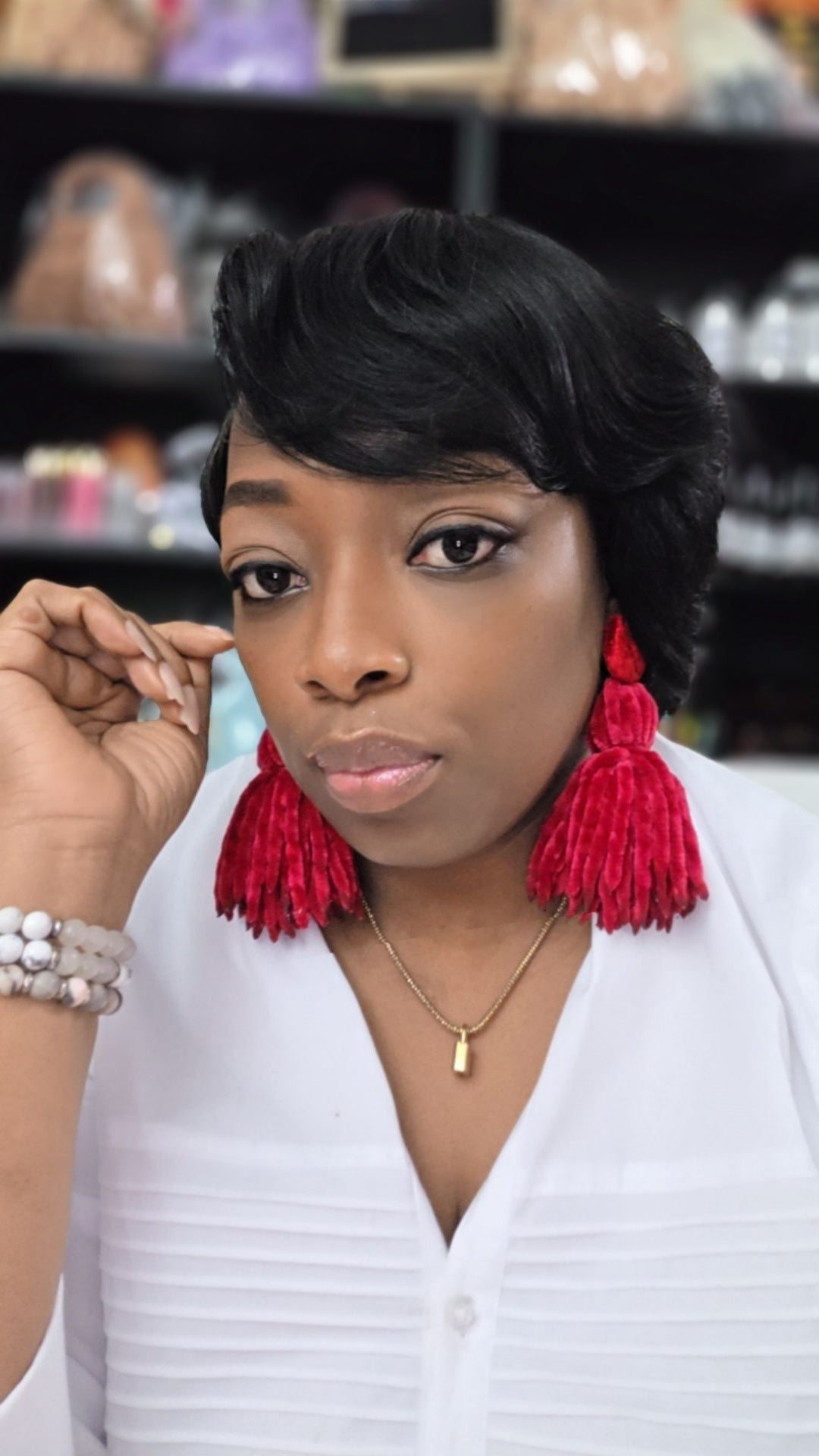 Velvet Button Tassel Earrings