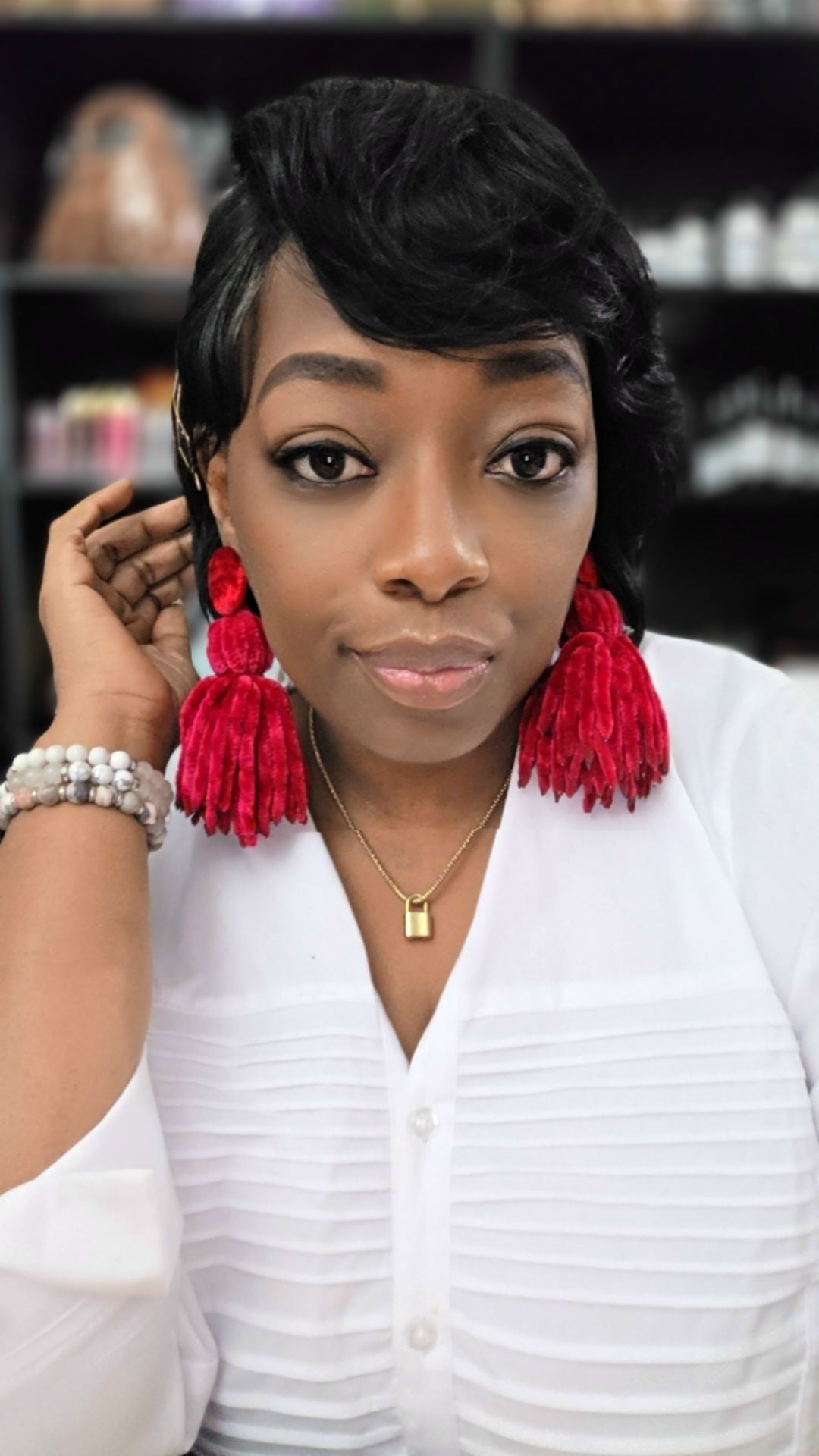 Velvet Button Tassel Earrings