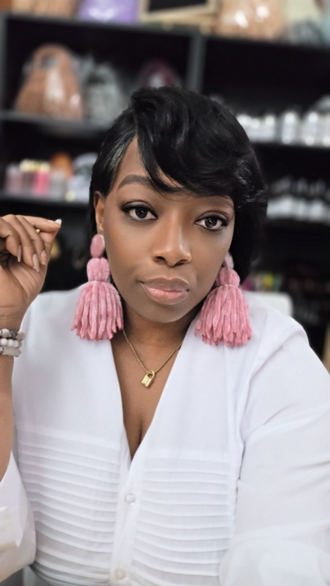 Velvet Button Tassel Earrings